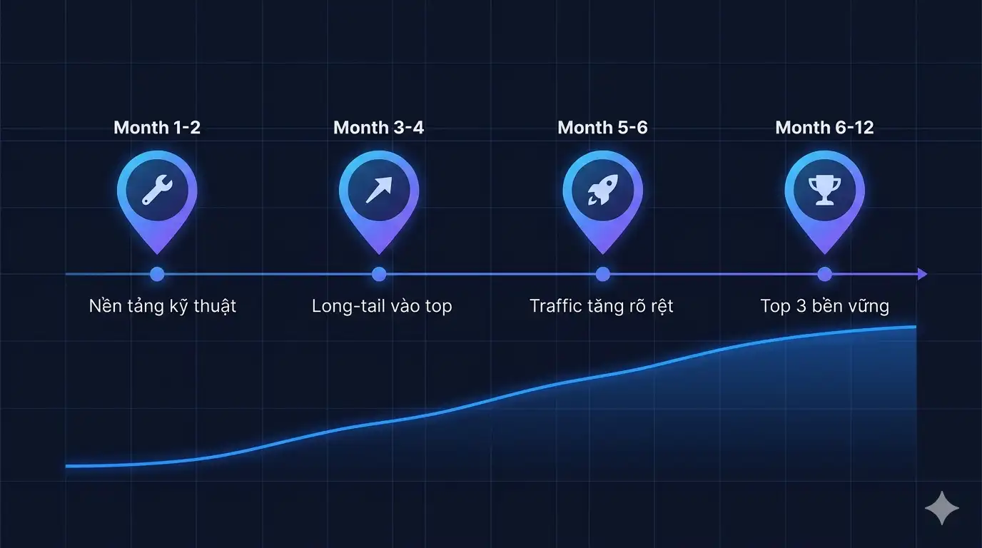 Timeline SEO tổng thể cho kết quả sau 6–12 tháng — PVL Vietnam