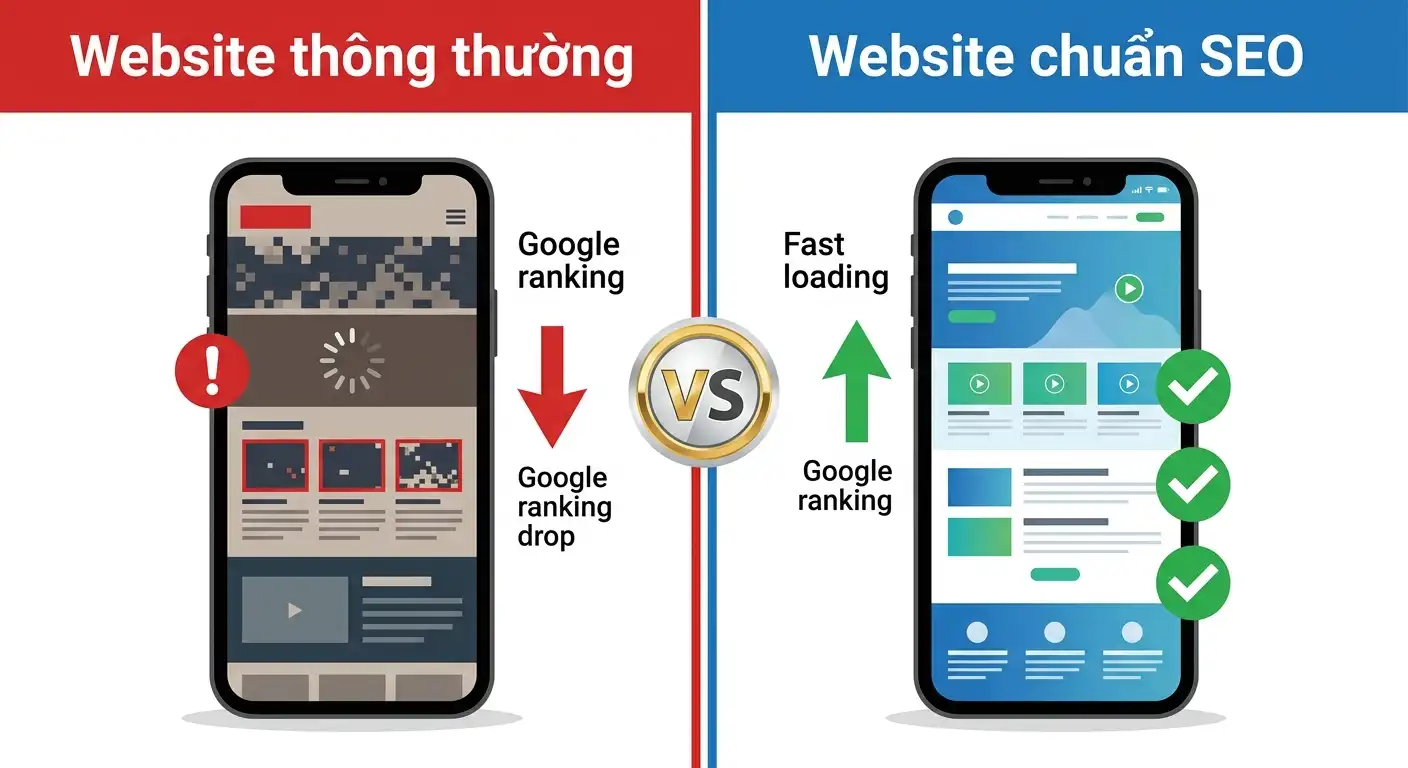 So sánh website thông thường và website chuẩn SEO về tốc độ và xếp hạng Google
