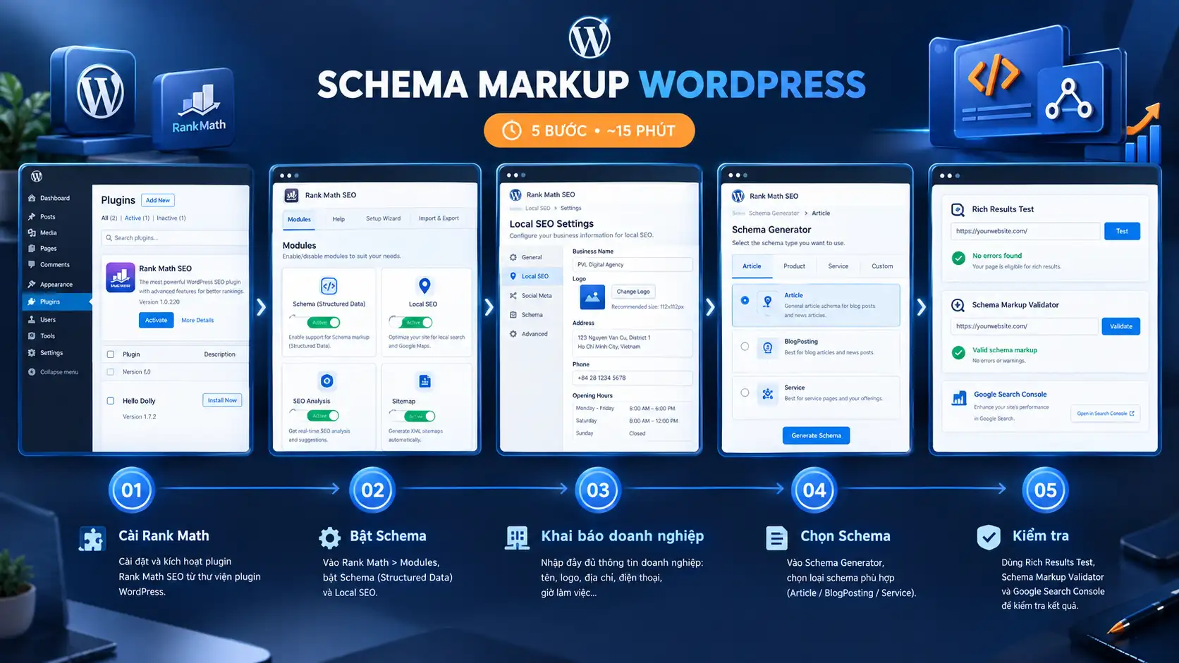5 bước thêm Schema Markup WordPress bằng Rank Math