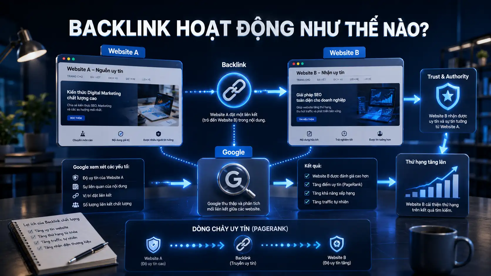 Backlink là gì - sơ đồ cách backlink hoạt động trong SEO