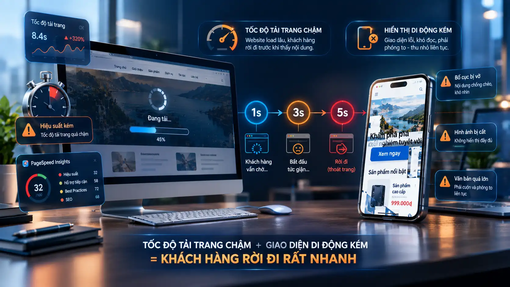 Website tải chậm và không tối ưu responsive trên điện thoại