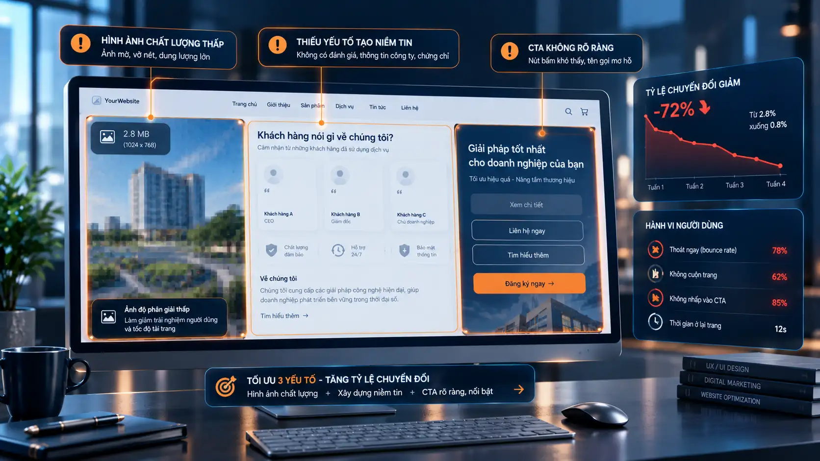 Website thiếu hình ảnh chất lượng, yếu tố tin cậy và CTA rõ ràng